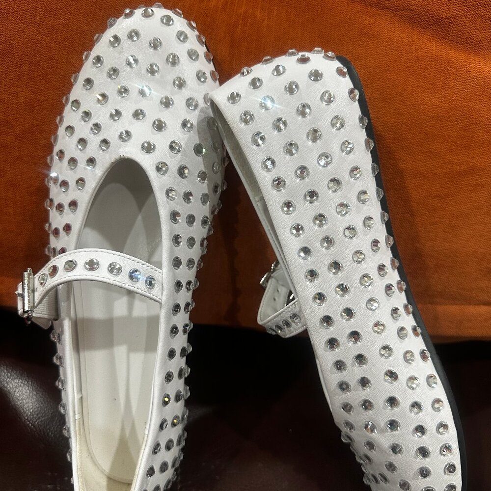 Women's White Flat Ballet/Rhinestone Shoes sz. 40 (9-10)